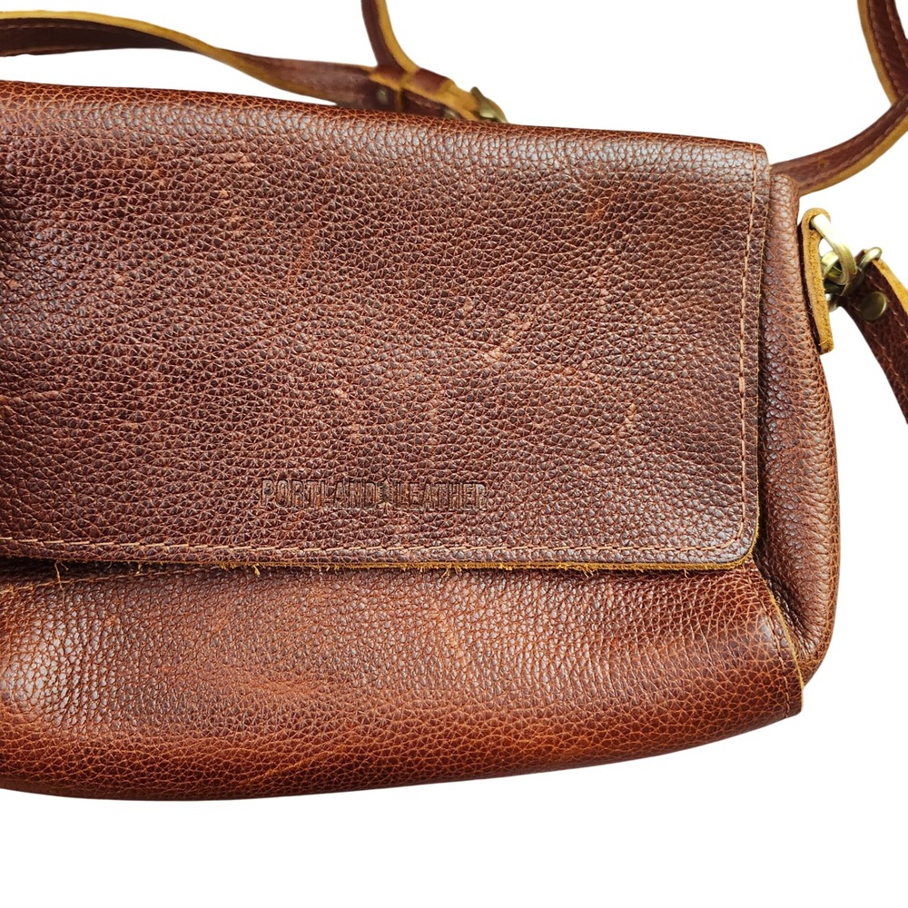 Portland Leather Goods Brown Pebbled Leather Crossbody Bag Artisan Made Small - Picture 12 of 13